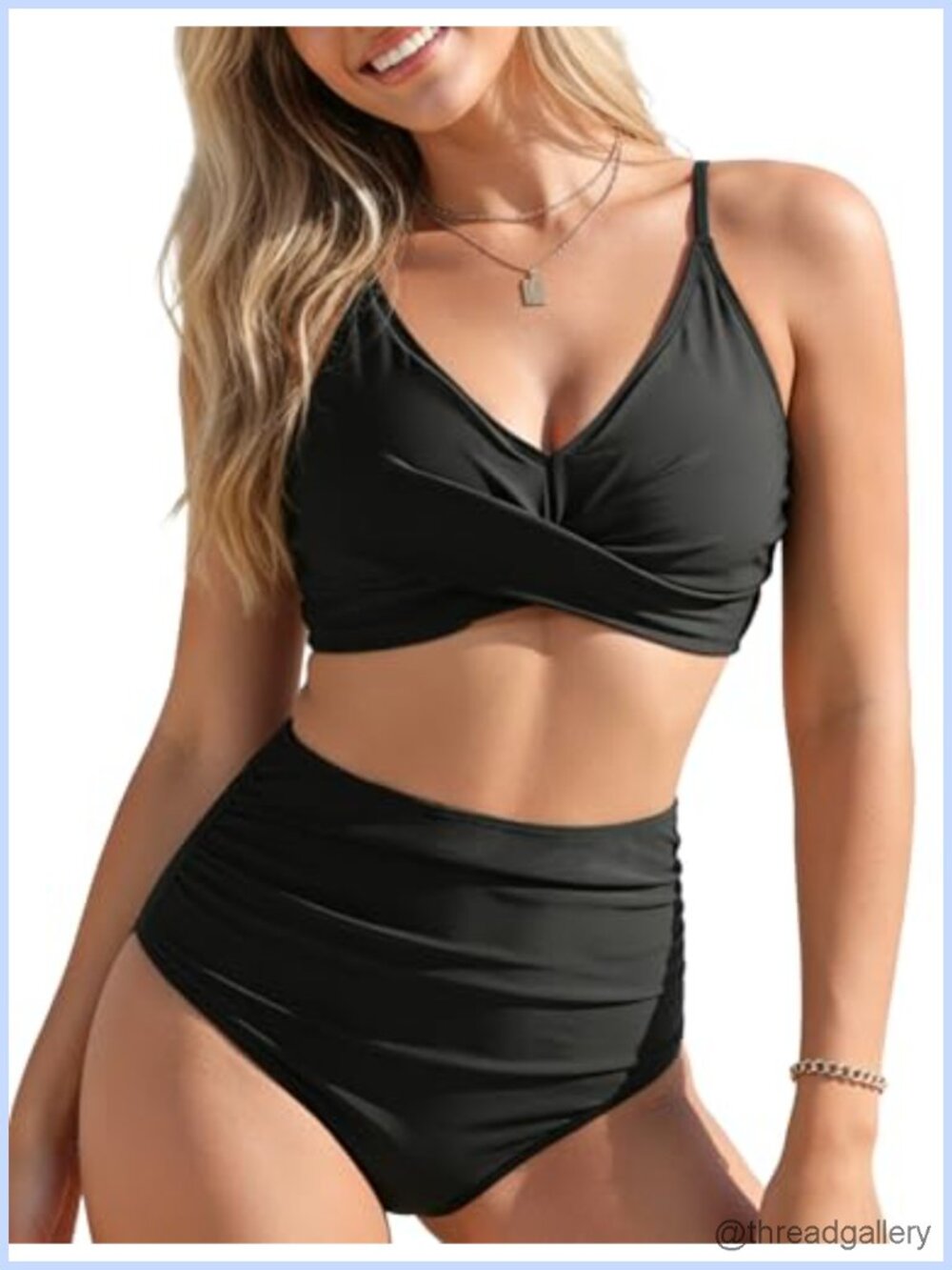 High Waisted Bikini Set Women Twist Front V Neck Two Piece Swimsuit Ruched